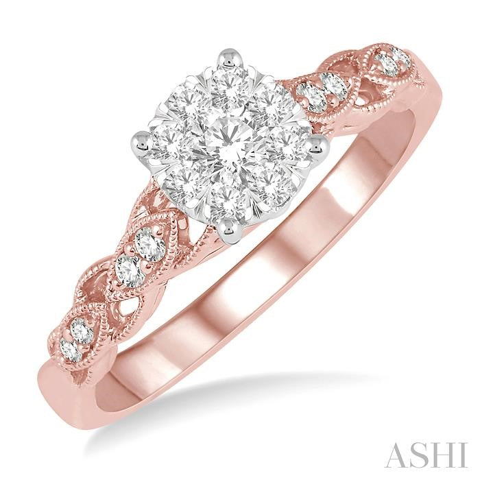 3/8 Ctw Two-Tone Lattice Round Cut Diamond Shine Bright Ring in 14K Rose and White Gold