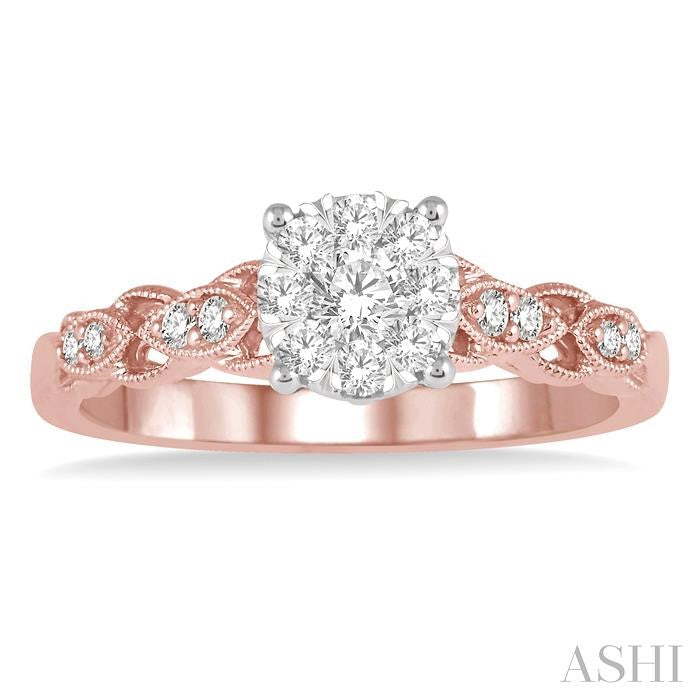 3/8 Ctw Two-Tone Lattice Round Cut Diamond Shine Bright Ring in 14K Rose and White Gold