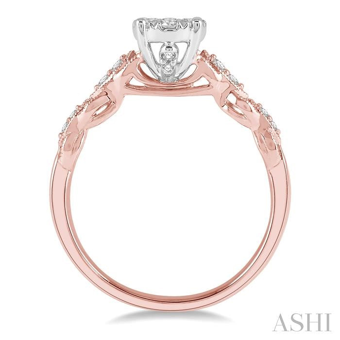3/8 Ctw Two-Tone Lattice Round Cut Diamond Shine Bright Ring in 14K Rose and White Gold