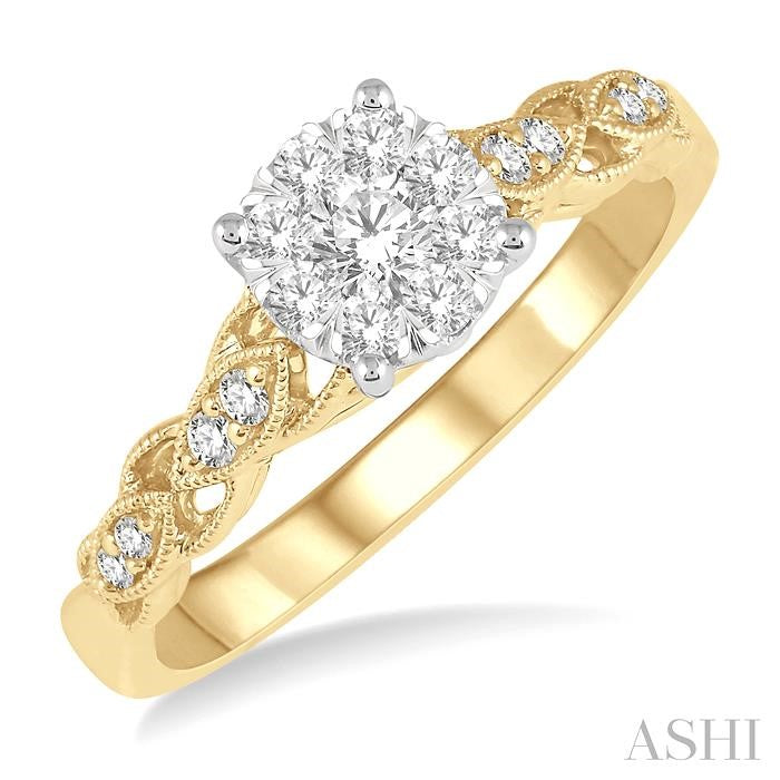 3/8 Ctw Two-Tone Lattice Round Cut Diamond Shine Bright Ring in 14K Yellow and White Gold