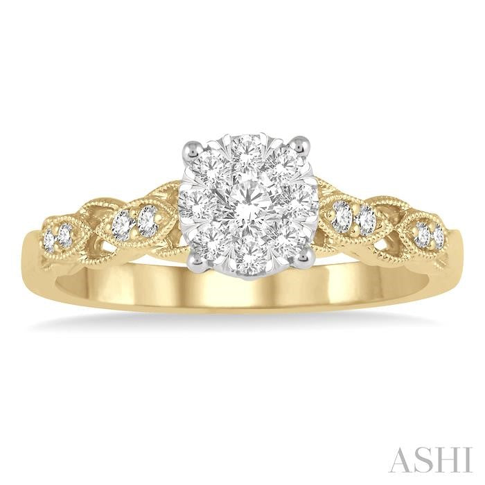 3/8 Ctw Two-Tone Lattice Round Cut Diamond Shine Bright Ring in 14K Yellow and White Gold
