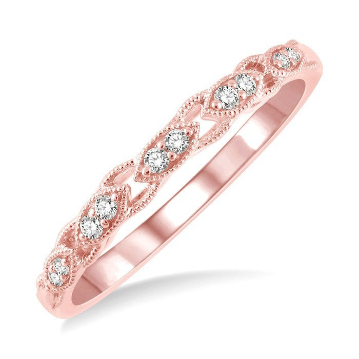 1/10 Ctw Marquise Shape Lattice Round Cut Diamond Wedding Band in 14K Rose Gold