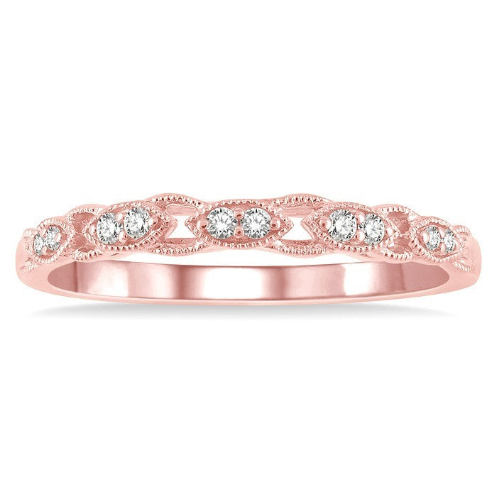1/10 Ctw Marquise Shape Lattice Round Cut Diamond Wedding Band in 14K Rose Gold