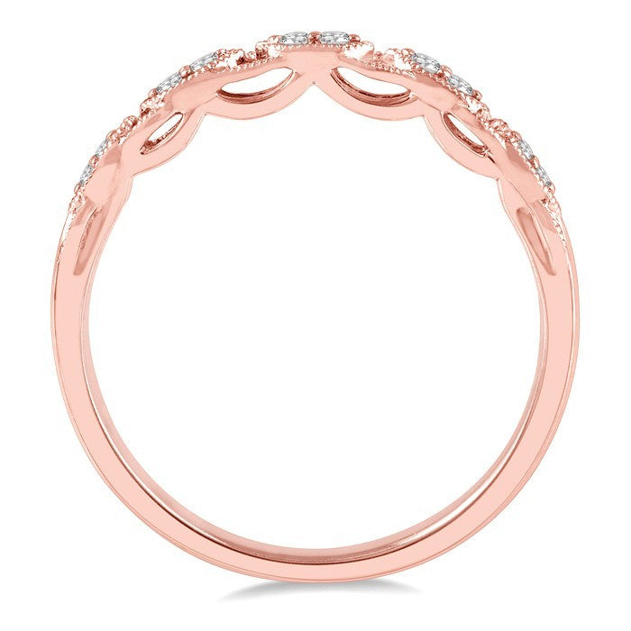 1/10 Ctw Marquise Shape Lattice Round Cut Diamond Wedding Band in 14K Rose Gold