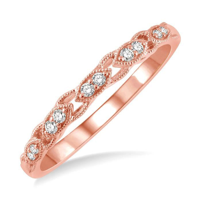 1/10 Ctw Marquise Shape Lattice Round Cut Diamond Wedding Band in 14K Rose Gold