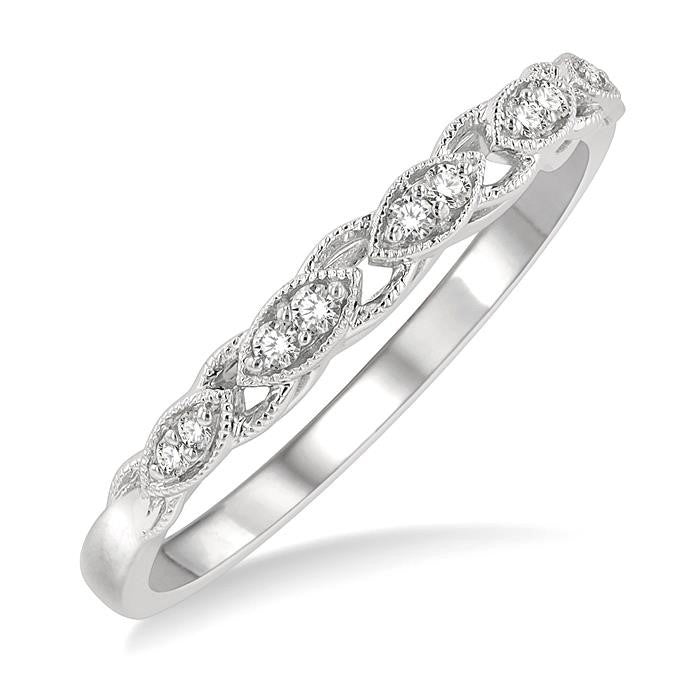 1/10 Ctw Marquise Shape Lattice Round Cut Diamond Wedding Band in 14K White Gold