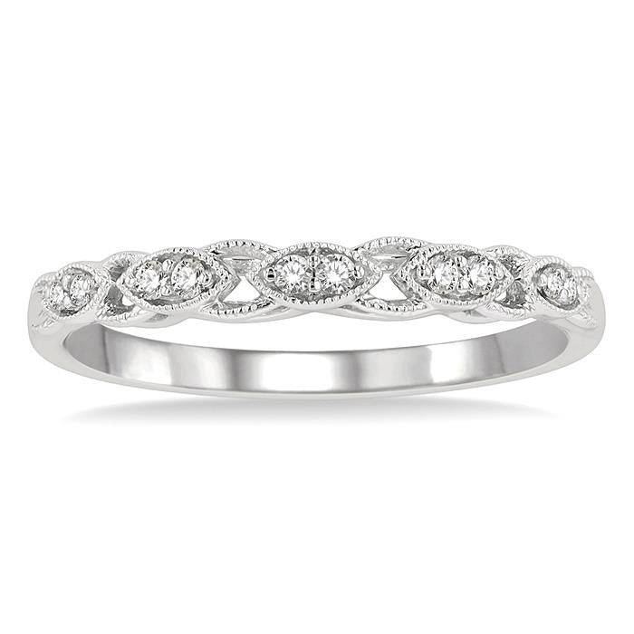1/10 Ctw Marquise Shape Lattice Round Cut Diamond Wedding Band in 14K White Gold