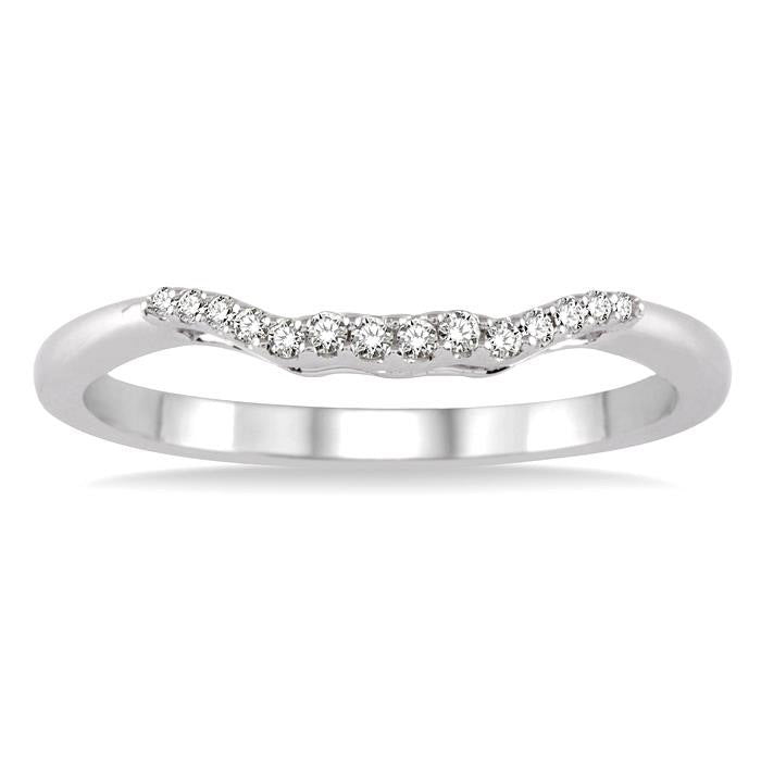 1/10 Ctw Round Cut Diamond Wedding Band in 14K White Gold