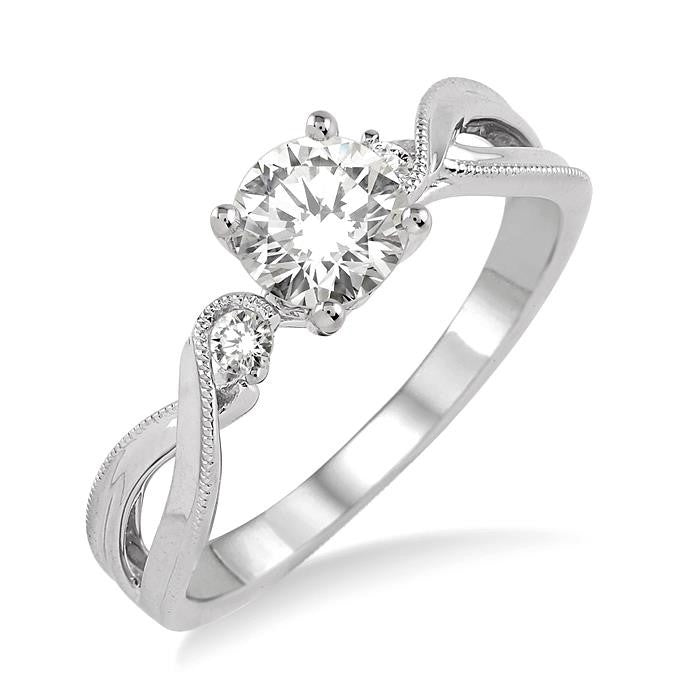 3/8 Ctw Diamond Engagement Ring with 1/3 Ct Round Cut Center Stone in 14K White Gold
