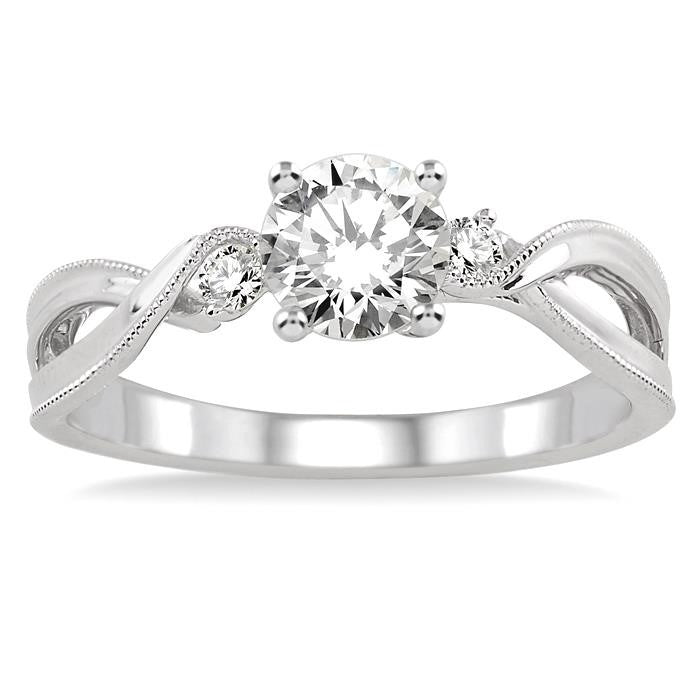 3/8 Ctw Diamond Engagement Ring with 1/3 Ct Round Cut Center Stone in 14K White Gold