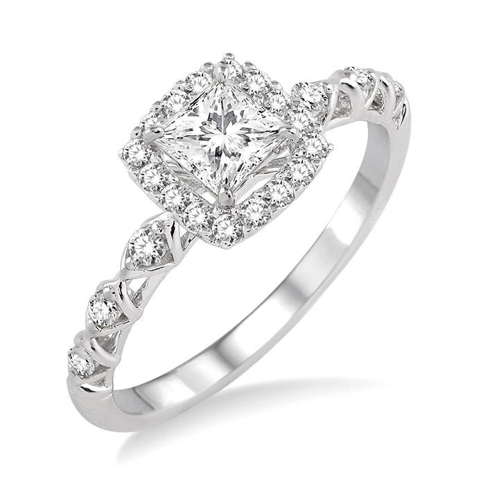 1/2 Ctw Diamond Engagement Ring with 1/4 Ct Princess Cut Center Stone in 14K White Gold
