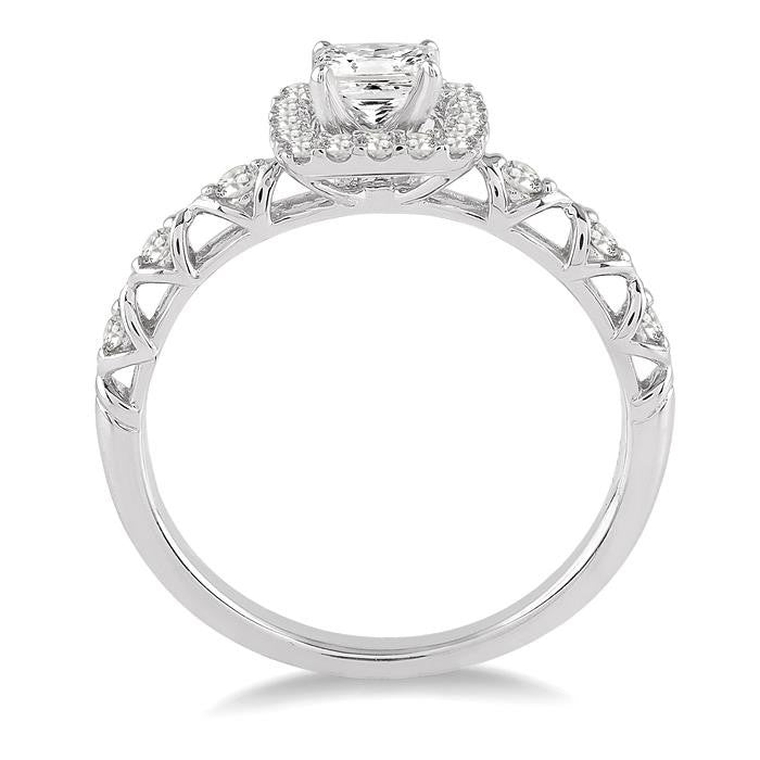 1/2 Ctw Diamond Engagement Ring with 1/4 Ct Princess Cut Center Stone in 14K White Gold