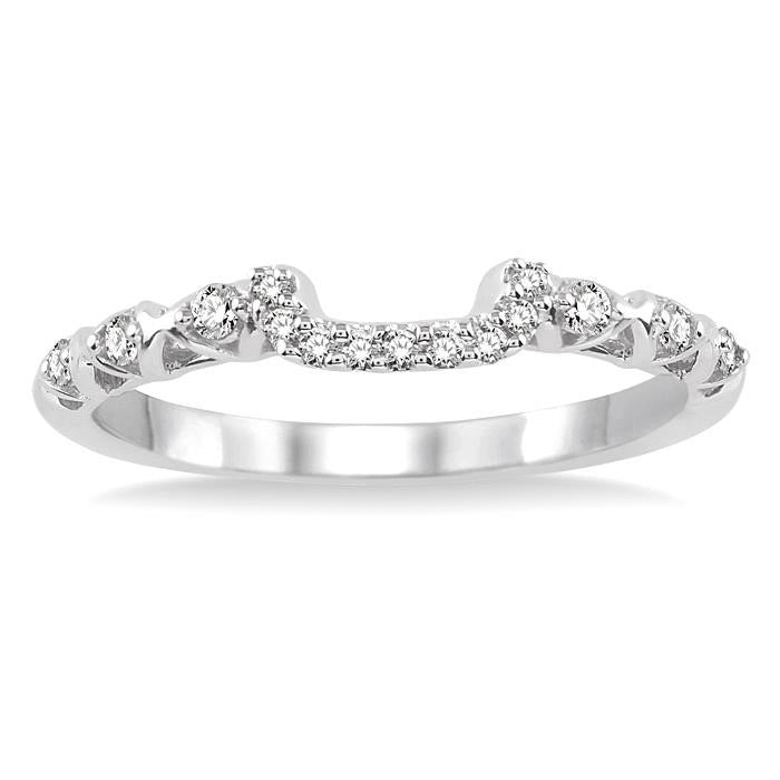 1/10 Ctw Round Cut Diamond Wedding Band in 14K White Gold