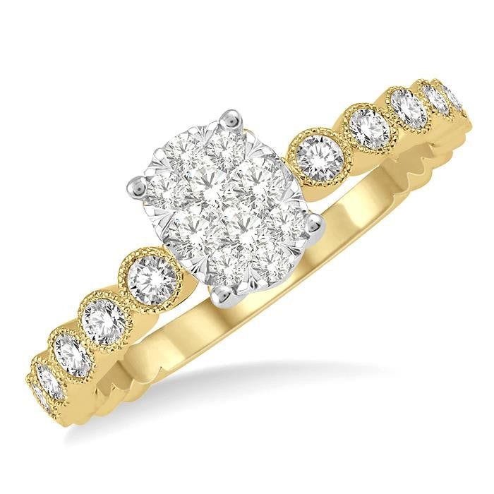 1/3 Ctw Oval Shape Lattice Shank Shine Bright Diamond Cluster Ring in 14K Yellow and White Gold