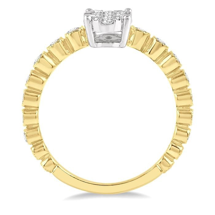 1/3 Ctw Oval Shape Lattice Shank Shine Bright Diamond Cluster Ring in 14K Yellow and White Gold