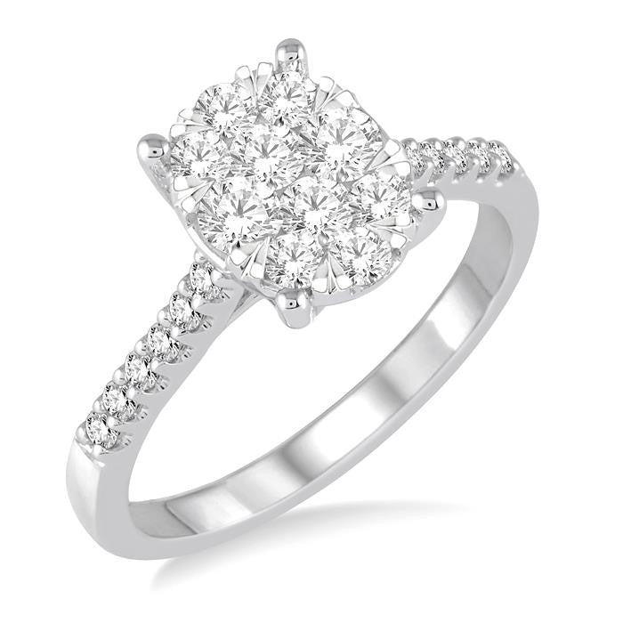 3/4 Ctw Oval Shape Diamond Shine Bright Ring in 14K White Gold