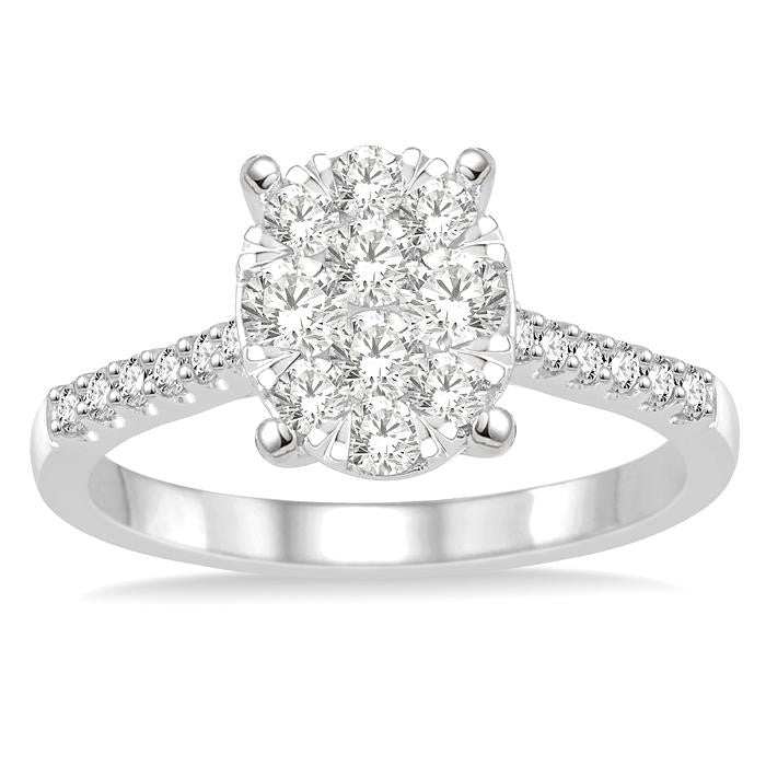 3/4 Ctw Oval Shape Diamond Shine Bright Ring in 14K White Gold
