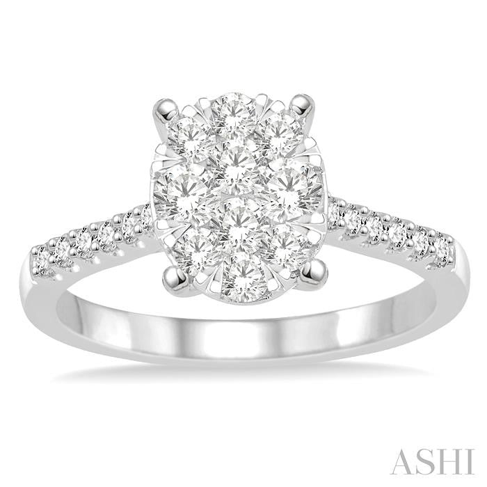 3/4 Ctw Oval Shape Diamond Shine Bright Ring in 14K White Gold