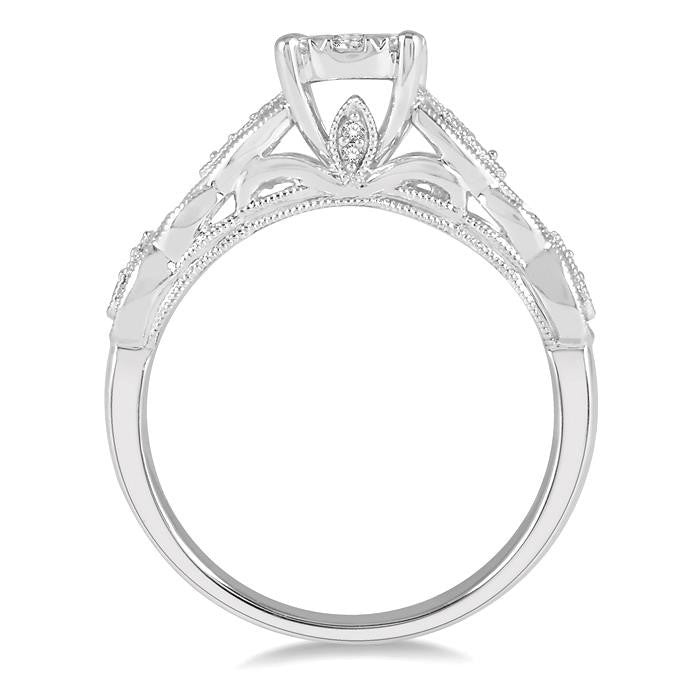 3/8 Ctw Circular Mount Marquise Lattice Shine Bright Round Cut Diamond Ring in 14K White Gold
