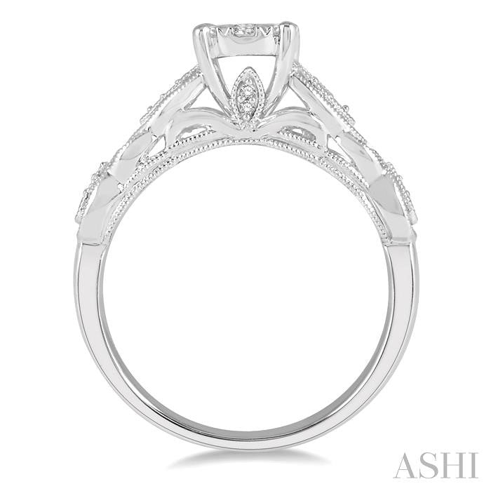3/8 Ctw Circular Mount Marquise Lattice Shine Bright Round Cut Diamond Ring in 14K White Gold