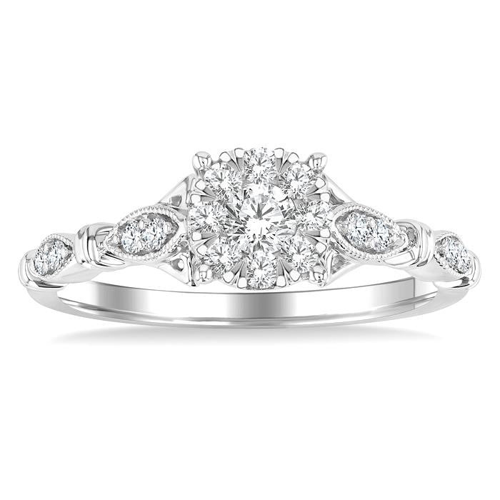 3/8 Ctw Round Shine Bright Diamond Engagement Ring in 14K White Gold
