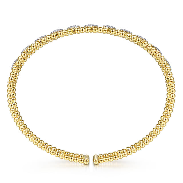 14K Yellow Gold Bujukan Bead Cuff Bracelet with Pave Diamond Connectors