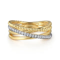 14K White and Yellow Gold Diamond Criss Cross Bujukan Ladies Ring