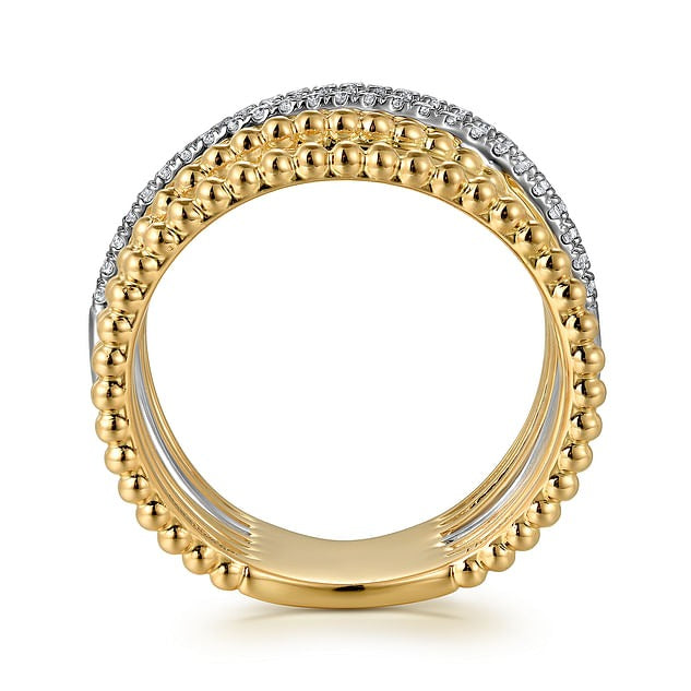 14K White and Yellow Gold Diamond Bujukan Easy Stackable Ladies Ring
