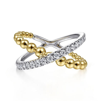 14K White Yellow Gold Bujukan Diamond Criss Cross Ring