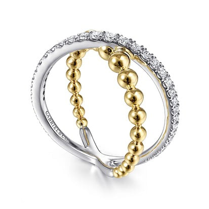 14K White Yellow Gold Bujukan Diamond Criss Cross Ring