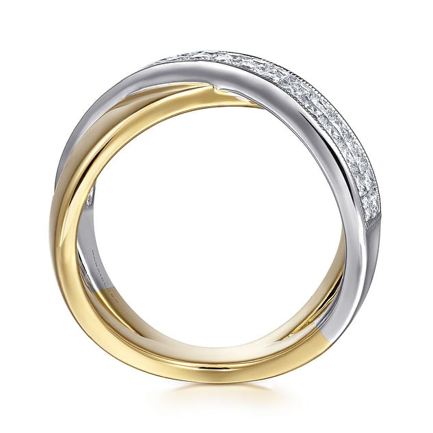 14K White Yellow Gold Criss Cross Diamond Ring