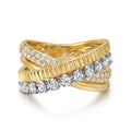 14K White Yellow Gold Diamond Criss Cross Ring