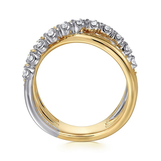 14K White Yellow Gold Diamond Criss Cross Ring