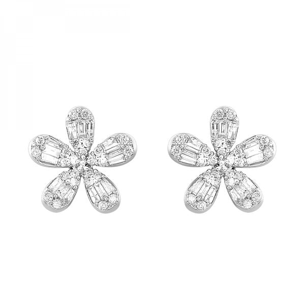 10K White Gold Diamond Flower Earrings 0.5Ctw