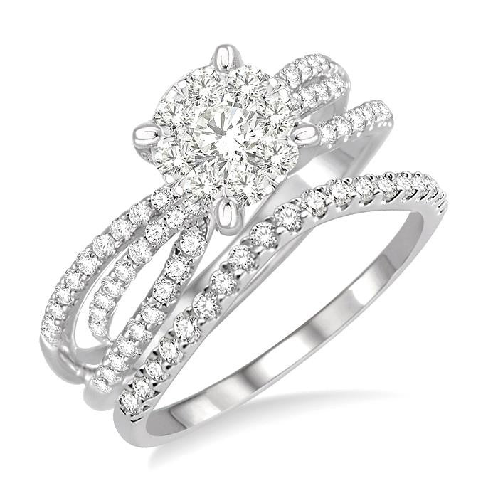 7/8 Ctw Diamond Shine Bright Wedding Set with 5/8 Ctw Engagement Ring and 1/5 Ctw Wedding Band in 14K White Gold