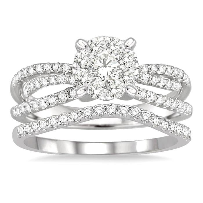7/8 Ctw Diamond Shine Bright Wedding Set with 5/8 Ctw Engagement Ring and 1/5 Ctw Wedding Band in 14K White Gold