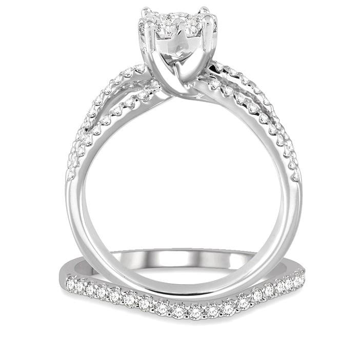7/8 Ctw Diamond Shine Bright Wedding Set with 5/8 Ctw Engagement Ring and 1/5 Ctw Wedding Band in 14K White Gold