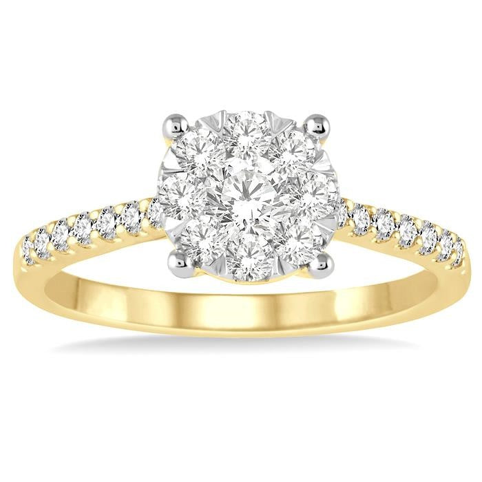 3/4 Ctw Round Cut Shine Bright Diamond Ring in 14K Yellow and White Gold