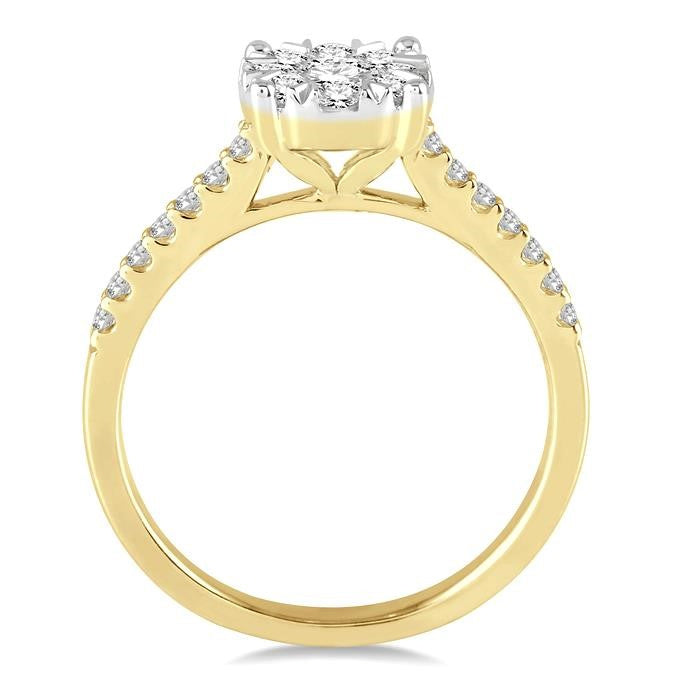 3/4 Ctw Round Cut Shine Bright Diamond Ring in 14K Yellow and White Gold
