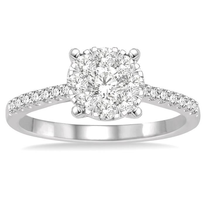 3/4 Ctw Round Cut Shine Bright Diamond Ring in 14K White Gold