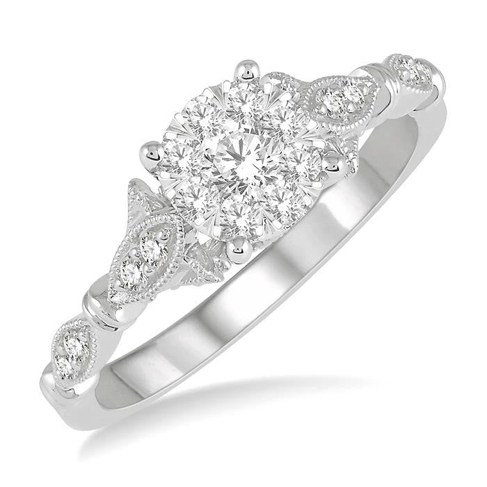 1/2 Ctw Marquise Shank Circular Mount Shine Bright Round Cut Diamond Ring in 14K White Gold