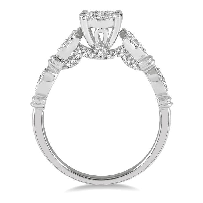 1/2 Ctw Marquise Shank Circular Mount Shine Bright Round Cut Diamond Ring in 14K White Gold