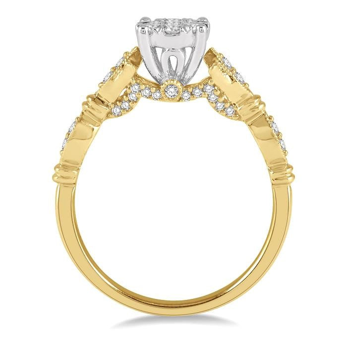 1/2 Ctw Marquise Shank Circular Mount Shine Bright Round Cut Diamond Ring in 14K Yellow and White Gold