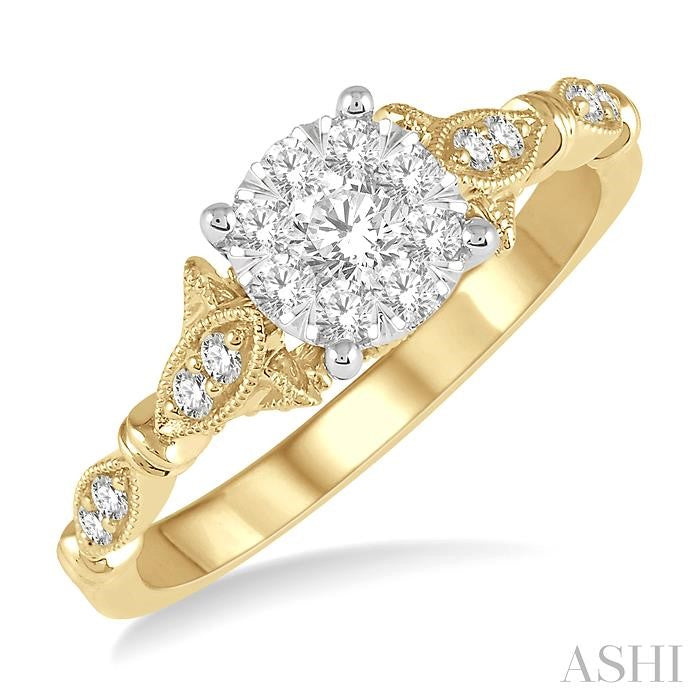 1/2 Ctw Marquise Shank Circular Mount Shine Bright Round Cut Diamond Ring in 14K Yellow and White gold