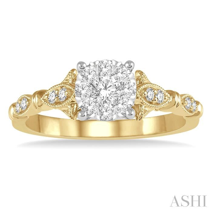 1/2 Ctw Marquise Shank Circular Mount Shine Bright Round Cut Diamond Ring in 14K Yellow and White gold