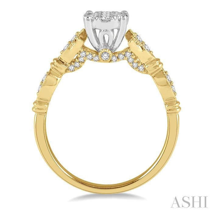 1/2 Ctw Marquise Shank Circular Mount Shine Bright Round Cut Diamond Ring in 14K Yellow and White gold