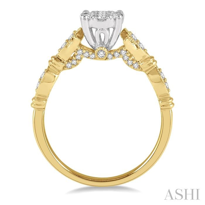 1/2 Ctw Marquise Shank Circular Mount Shine Bright Round Cut Diamond Ring in 14K Yellow and White Gold