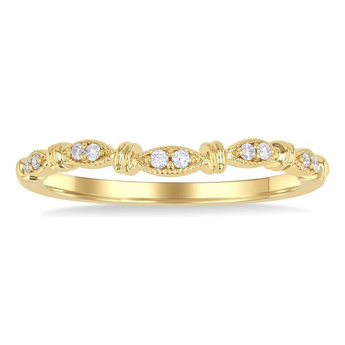 1/20 Ctw Marquise Link Round Cut Diamond Wedding Band in 14K Yellow Gold