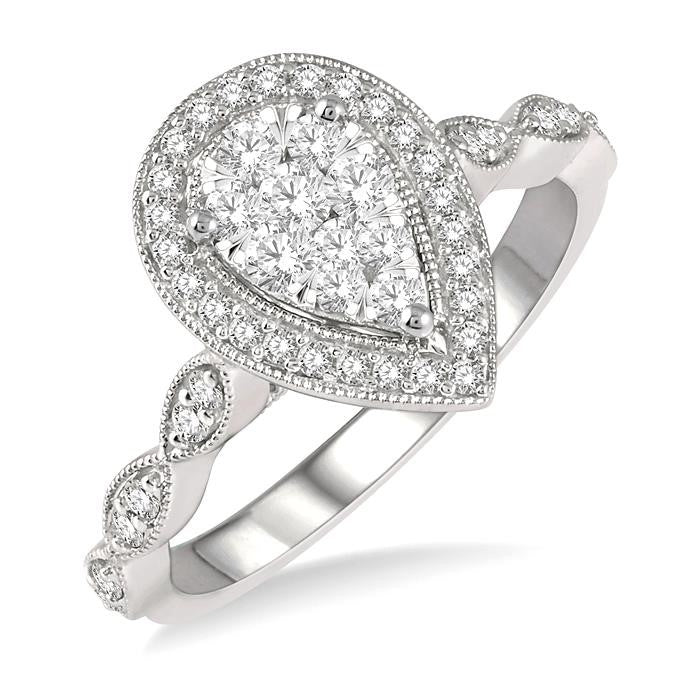 1/2 Ctw Pear Shape Mount Marquise Shank Shine Bright Round Cut Diamond Ring in 14K White Gold