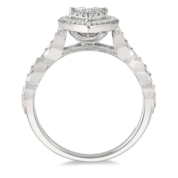 1/2 Ctw Pear Shape Mount Marquise Shank Shine Bright Round Cut Diamond Ring in 14K White Gold